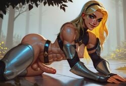 1futa abs ai_generated armor balls belt foreskin futanari league_of_legends luxanna_crownguard magic muscular penis solo