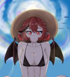 large_breasts pointy_ears r3mu red_hair swimsuit virtual_youtuber wings