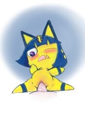 animal_crossing ankha_(animal_crossing) anthro blue_ears blue_eyes blue_hair felid feline female genitals hair hi_res hoshi_kodomo male male/female mammal nintendo penetration pussy sex size_difference smaller_female vaginal_penetration vaginal_penetration yellow_body