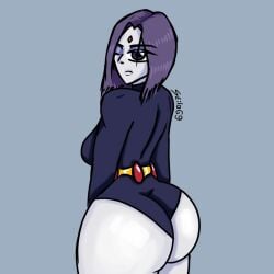 1girls big_eyes goth goth_girl grey_skin huge_ass looking_at_viewer oiled_ass raven_(dc) raven_(teen_titans) repost seila69 solo_female