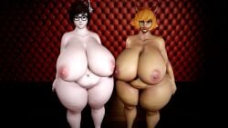 2girls 3d 3d_(artwork) 3d_model belly_fat belly_folds breast_veins breasts brown_hair cellulite curvy fat fat_belly freckles gigantic_breasts glasses green_eyes huge_breasts large_breasts marvel_rivals mei_(overwatch) naked navel nipples nude nude_female orange_hair overwatch plump squirrel_girl_(marvel) superdougie thick thick_thighs voluptuous wide wide_hips