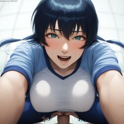 ai_generated aqua_eyes bangs big_breasts blue_hair blush blush breasts clothed clothed_female clothed_sex clothes clothing drool drooling eye_contact female female_human female_on_top female_penetrated female_pubic_hair happy happy_sex igawa_asagi large_breasts legs_apart nai_diffusion novelai open_mouth patreon_username penis penis_in_pussy pov pov_eye_contact pubic_hair pujopg pussy pussy_lips ripped_clothing sex shirt smile smiling smiling_at_viewer spread_legs sweat sweatdrop taimanin_(series) taimanin_asagi taimanin_asagi_battle_arena torogao vagina vaginal_insertion vaginal_penetration vaginal_penetration vaginal_sex