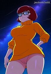 ai_generated glasses jeanbombila666 looking_at_viewer no_panties pussy scooby-doo sweater thighs velma_dinkley