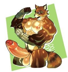 abs absurd_res anthro armor ass ball_tuft balls big_balls big_muscles big_pecs big_penis brown_body brown_fur bubble_butt canid canine clothing digital_media_(artwork) egg_concept epic_games erection eye_scar facial_scar fingers flexing fluffy fluffy_tail fortnite front_view fur gauntlets genitals gloves hajime_(fortnite) handwear hi_res huge_cock hyper hyper_genitalia hyper_penis male mammal muscular muscular_anthro muscular_male nude pecs penis pubes raccoon_dog scar smile solo tail tanuki thick_penis tuft white_eyes