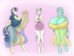 2018 absurd_res animal_genitalia animal_penis anthro anthrofied balls big_balls big_breasts blood blue_eyes blue_hair bonbon_(mlp) breasts chango-tan cleavage clothed clothing coco_pommel_(mlp) dickgirl dress earth_pony equine equine_penis erection female friendship_is_magic furry futanari group hair hi_res horn horse horsecock huge_balls huge_breasts hyper hyper_balls hyper_breasts hyper_penis intersex legwear long_hair lyra_heartstrings_(mlp) mammal medial_ring multicolored_hair multicolored_tail my_little_pony nosebleed penis pony short_hair simple_background translucent transparent_clothing two_tone_hair unicorn vein yellow_eyes