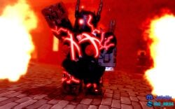 3d ass big_ass big_breasts black_body black_hair breasts calamity_(tower_defense_x) eyes female fire hell ktiiejiju_(artist) naked pose red_eyes red_nipples roblox roblox_game robloxian stone stone_floor strong thighs tower_defense_x