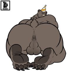 anus balls bear ben_bigger big_ass big_butt birthday birthday_hat butt_focus chubby_male feet koki_1 male_only muscular_male naked pawpads paws presenting presenting_anus presenting_ass soles solo toes zenless_zone_zero