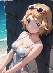 1girls 2d ai_generated areolae armpit bare_arms bare_legs bare_shoulders beach belly big_breasts blonde_hair bob_cut breasts_bigger_than_head cameltoe chest cleavage creatures_(company) curvy curvy_figure cute cute_face detailed eyelashes eyeshadow female female_only fit fit_female focus game_freak grey_hair hair high_quality huge_breasts large_breasts legs light-skinned_female light_brown_hair light_skin lips lipstick looking_at_viewer makeup mascara medium_breasts medium_hair nero100 nintendo outdoors outside pale-skinned_female pale_skin perky_breasts petite petite_body pokemon pokemon_masters pokemon_xy posing seductive seductive_look serena_(pokemon) serena_(pokemon_games) short_hair shy stable_diffusion swimsuit swimwear tagme teenager thighs thin_waist twintails