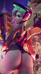 1girls 3d alternate_costume anus ass blender blizzard_entertainment blonde_hair blue_eyes breasts breasts_out daintydjinn eyeshadow female female_only fortune_mercy light_skin lijiang_tower_(map) looking_at_viewer looking_back lunar_new_year lunar_new_year_series mercy naughty_face overwatch pussy seductive_look seductive_smile slim solo tied_hair year_of_the_rooster