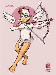 absurd_res anatid anseriform anthro avian bird briefs bulge clothing duck feet flaccid fudatsu genitals hi_res holidays male male_focus male_only modjo penis pink_clothing pink_underwear solo tongue tongue_out underwear valentine's_day