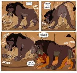 anal animal_genitalia animal_penis badfurgood ball_slap balls bite blush blush_lines bodily_fluids cuckold cum cum_in_ass cum_inside dialogue disney erection felid feline_genitalia feline_penis female feral forced genital_fluids genitals group growling hi_res holding_down kovu_(the_lion_king) leaking_precum lion male male/female male/male mammal motion_lines nala_(the_lion_king) nuka_(the_lion_king) orgasm pantherine penile_spines penis precum rape roaring scruff_bite sex sheath simba_(the_lion_king) slap the_lion_king tongue tongue_out top_hole