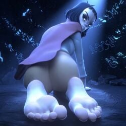 5_toes animated annoyed_expression asian asian_female barefoot black_hair doopysart_(artist) feet gorillaz hands_and_knees looking_at_viewer looking_back noodle_(gorillaz) noodle_(the_mountain) shaking_ass solo solo_female tagme video