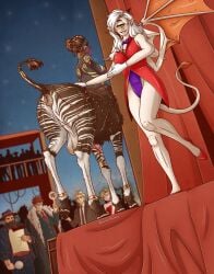 2026 absurd_res animal_genitalia animal_vulva anthro anus balls butt catwalk cyclops duo ear_piercing female female/female fur genitals giraffid giraffid_taur gynomorph hair hi_res human intersex intersex/female jewelry jewelry_only looking_back mammal mammal_taur membrane_(anatomy) membranous_wings multicolored_hair okapi okapi_taur penis piercing popobawa presenting raised_tail smile solo striped_body striped_fur stripes tail taur teats udders veil vein veiny_penis vulva white_hair wings zuckergelee