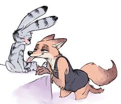 2boys blush clothing disney erection_under_clothes gay jack_savage lagomorph licking male male_only mammal nick_wilde nobby_(artist) nude oral penis penis_lick rabbit sex smile tongue tongue_out yaoi zootopia