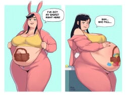belly_grab black_hair huge_belly massive_thighs