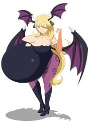 bedroom_eyes blonde_hair blonde_hair_female blonde_hair_over_one_eye capcom costume cynthia_(pokemon) darkstalkers looking_at_viewer morrigan_aensland morrigan_aensland_(cosplay) pokemon pokemon_champion pokemon_dppt spooky-gh0st succubus succubus_costume