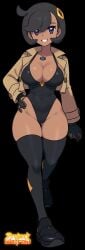 :d ai black_hair boobs curvy dark-skinned_female dark_skin emma_(pokemon) female female_only fringe gloves hand_on_hip hi_res hips huge_breasts jacket legwear looking_at_viewer matiere_(pokemon) matiere_(pokemon_legends:_z-a) necklace nintendo official_style pokemon pokemon_legends:_z-a pose projectwetroid purple_eyes short_hair simple_background smile solo standing teeth thick_thighs thighs voluptuous wide_hips younger_female