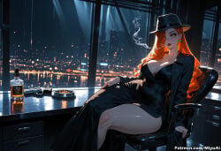 1girl ai_assisted ai_generated artist_name black_headwear blonde_hair breasts city city_lights cleavage curvaceous curvy curvy_female curvy_figure earrings female green_eyes hat jessica_rabbit jewelry large_breasts long_hair looking_at_viewer mature_female milf miyuai night orange_hair sitting smile solo thick thick_ass thick_butt thick_hips thick_legs thick_thighs voluptuous voluptuous_female who_framed_roger_rabbit wide_hips wide_thighs