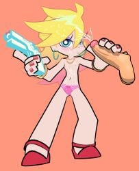 1boy 1girl cum cum_on_body cum_on_face cum_on_hair cumshot disembodied_penis handjob panty_&_stocking_with_garterbelt panty_anarchy penis