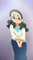 ai_animation ai_generated black_eyes black_hair breasts flashing_breasts glasses large_breasts long_hair long_sleeves looking_at_viewer naughty_face navel necklace nipples no_sound open_mouth rina_haruno screencap shirt_lift video yo-kai_watch youkai_watch zoom_in