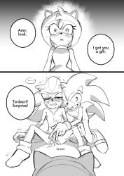1boy 1cuntboy 1girls amy_rose blush chest_tuft comic ear_blush english_text eulipotyphlan gynomorph intersex junisnowhere monochrome presenting shadow_the_hedgehog shy socks sonic_(series) sonic_the_hedgehog sonic_the_hedgehog_(series) spread_pussy threesome tremble_spikes trembling trio white_background