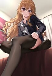1girls aisaka_taiga big_feet black_legwear brown_eyes brown_hair deca_purio feet feet_fetish feet_in_stockings foot foot_fetish knees legs legwear light_hair long_hair orange_hair perfect_feet perfect_legs removing_sock school_uniform sexy_feet sitting slender slender_legs socks stockings teen teen_girl teenage teenage_female teenage_girl teenager toes toradora!