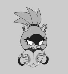1girl areola_slip breast_press breasts breasts_out champchidi female_focus grabbing_own_breast highres lactation large_areolae large_breasts sonic_(series) sonic_the_hedgehog_(archie_comics) sonic_the_hedgehog_(idw) surge_the_tenrec