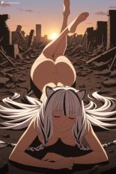 1girl ai_generated animal_ears ass atla_fayon barefoot black_hair blunt_bangs braid breasts closed_eyes closed_mouth collarbone completely_nude digitalwaifugallery feet full_body hi_res high_quality high_resolution long_hair lying medium_breasts multicolored_hair nipples nude on_stomach outdoors patreon ruins seductive sexy sky smile soles solo streaked_hair sunset tate_no_yuusha_no_nariagari the_pose the_rising_of_the_shield_hero tiger_ears tiger_girl tiger_tail toes twin_braids two-tone_hair uncensored very_long_hair watermark white_hair