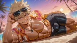 1boy ai_generated bakugou_katsuki bara big_pecs boku_no_hero_academia gay hi_res highres kovasfox male muscular my_hero_academia pecs solo solo_male yaoi