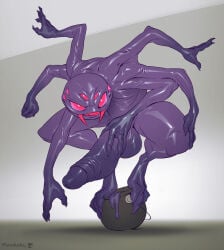 3_toes 4_fingers 6_arms 8_eyes anthro arachnid arthropod belly bulge cauldron fangs feet fingers fur genital_outline genitals glans glistening glistening_arms glistening_belly glistening_eyes glistening_face glistening_genitalia glistening_glans glistening_goo glistening_penis glistening_thighs goo_creature goo_transformation hand_on_penis hi_res holding_penis hunched_over latex liquid_latex male multi_arm multi_eye multi_limb penis perching plumlucky purple_latex raised_arms red_eyes sharp_teeth solo spider teeth toes toothy_smile transformation