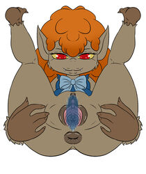 anthro anus duo eyebrows female long_hair monster monster_girl navel no_humans orange_hair pointy_ears pussy red_eyes scooby-doo scooby-doo_and_the_ghoul_school simple_background smile werewolf white_background winnie_werewolf