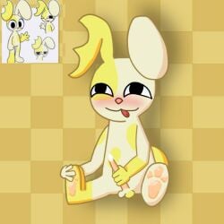 1:1 3_toes 4_fingers animal_genitalia animal_penis anthro aroused balls big_ears black_eyes blush bodily_fluids cotton_tail different_colored_ears different_colored_paws domestic_rabbit erection feet fingers floppy_ears foot_fetish foot_focus fur fur_markings genital_fluids genitals hand_on_foot hand_on_penis happy hi_res lagomorph lagomorph_genitalia lagomorph_penis leporid leproid long_penis looking_pleasured lotodots male mammal markings masturbation meowster missing_ear multicolored_body multicolored_fur narrowed_eyes nude nude_male oryctolagus pawpads paws penis pink_nose pink_paws pink_penis precum rabbit red_tongue reference_image simple_background sitting solo spots spotted_body toes tongue tongue_out white_body yellow_background yellow_balls yellow_body yellow_fur youtuber