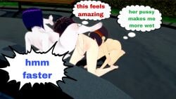 3d 3girls avatar_the_last_airbender black black_hair black_hair_female blind_girl brown_eyes completely_nude crossover cunnilingus koikatsu koikatsu_(medium) marvel naked naked_female nude_female peni_parker purple_eyes purple_eyes_female purple_hair purple_hair_female raven_(dc) short_hair short_hair_female speech_bubble spider-man:_into_the_spider-verse teen_titans threesome toph_bei_fong white_eyes yuri