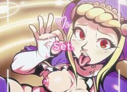 2d areolae blonde_hair breasts breasts_out busty capcom female female_focus female_only flashing flashing_breasts hourglass_figure ingrid_(capcom) legwear long_hair makeup nipples open_mouth pale-skinned_female pale_skin panties panties_aside pink_nipples pussy red_eyes sitting small_breasts street_fighter street_fighter_6 tagme thick_thighs tongue tongue_out vagina video wide_hips yungcreateart