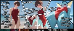 ai_art ai_generated blushing breast_expansion cameltoe comic covered_nipples female furrification furry furry_female leotard male male_to_female mtf_transformation pokemon pokemon_(species) swimsuit transformation transformation_sequence vaporeon
