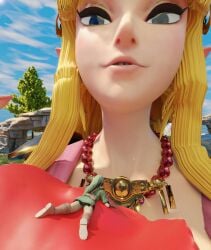 1boy 1girls 3d 3d_(artwork) a_link_between_worlds alternate_version_available big_breasts blonde_hair cleavage clothed clothing elf flower giantess huckleberry8181 huge_breasts large_breasts light-skinned_female light-skinned_male light_skin link miniguy multiple_girls nintendo princess_zelda princess_zelda_(scrag_boy) scrag_boy_(model) scrag_boy_(style) size_difference smug the_legend_of_zelda zelda_(a_link_between_worlds)