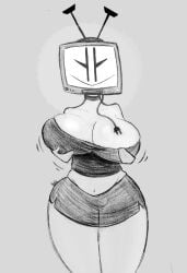 2026 breasts holding holding_breast holding_breasts oc original_character tabitha_(ultraneeks) tagme thighs tv tv_head ultraneeks