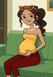 ai_generated disventure_camp female female_only indian indian_clothes odd_nation_cartoons pregnant pregnant_female riya_(disventure_camp) sunglasses sunglasses_on_forehead