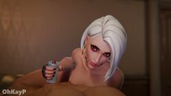 1boy 1girls 3d animated artificial_vagina ashe_(overwatch) cum_on_face cum_on_self cumshot fleshlight handjob handjob_w/sex_toy jerkingoff male/female masturbating_other nude nude_female nude_male ohkayp onahole overwatch overwatch_2 red_eyes sex_toy short_hair sound tagme video white_hair