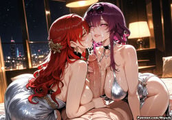 1boy 2girls ai_assisted ai_generated backless_dress backless_outfit bangs bare_shoulders blush breast_press breasts choker cleavage cum cum_in_mouth cum_on_body cum_on_breasts cum_on_upper_body cum_string curvaceous curvy curvy_female curvy_figure dress earrings ejaculation erection evening_gown eyewear_on_head facial female ffm_threesome hair_between_eyes hair_ornament halo halter_dress hetero himeko_(honkai:_star_rail) honkai_(series) indoors jewelry kafka_(honkai:_star_rail) large_breasts long_hair looking_at_another miyuai multiple_girls necklace night night_sky nipples open_mouth paizuri penis purple_hair red_hair sidelocks sky smile star_(sky) starry_sky sunglasses thick thick_ass thick_butt thick_hips thick_legs thick_thighs tongue tongue_out voluptuous voluptuous_female watermark web_address white_dress wide_hips wide_thighs yellow_eyes