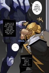 2boys armor armored_male arms_behind_back arrow arrow_(symbol) balls balls_out bat belt black_jacket blowjob blue_armor bodysuit bodysuit_bulge chastisedhorns commission dialogue drool drool_on_penis drool_string drooling english_text erect_penis erection eyeless eyeless_male fist fist_clenched fur_trim gay gay_blowjob gay_oral gay_sex giving_in guiding hand_on_head hands_behind_back heart heart_symbol hi_res holding_head insertion jacket kamen_rider kamen_rider_knight kamen_rider_ryuki_(series) male male/male male_focus male_only motion_lines oc oc_x_canon onomatopoeia oral oral_penetration oral_sex penetration penis penis_in_mouth penis_out pole ren_akiyama ripped_bodysuit sharp_teeth skull squatting sucking sucking_penis sweat sweatdrop sweating teasing text tied_to_pole torn_bodysuit tremble_lines tremble_spikes trembling unknown_character unseen_male_face vein veiny_penis yaoi