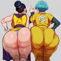 2girls ai_generated ass_chart ass_focus ass_to_ass big_ass big_breasts bulma_briefs chichi dragon_ball dragon_ball_super dragon_ball_z female_only jojoioiiiii novelai