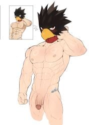 2025 bird blushing fumikage_tokoyami hand_behind_head male_focus male_only muscular_male my_hero_academia rabbitdx26 tagme tokoyami_fumikage