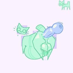 1:1 anal animal_genitalia animal_penis anus balls bodily_fluids butt canine_genitalia canine_penis cum cum_in_ass cum_inflation cum_inside cum_on_ground emoticon erection felid feline feral genital_fluids genitals green_body hi_res inflation knot male mammal motion_lines one_eye_closed penis presenting presenting_hindquarters quadruped rear_view sex shay_the_bunny simple_background sweat wink