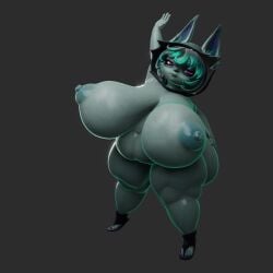 3d blender ears glowing_eyes hoodie huge_ass huge_belly huge_breasts mopflop pinup shortstack straight stretching vex_(league_of_legends) wide_hips yordle