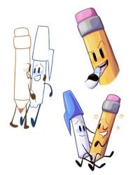 balls ballsack battle_for_dream_island battle_for_dream_island_again bfb bfdi bfdia hand_on_pussy handjob licking_penis object_shows pen_(bfdi) pencil_(bfdi) penis pussy pussy_juice saliva stroking_penis