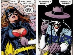 ai_edit ai_generated batgirl batgirl_(barbara_gordon) batman batman:_the_killing_joke dc_comics imminent_rape the_joker unzipping yellow_cape