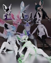 anthro bodily_fluids breasts canid canine coach cum cum_in_vagina cum_inside female fennec_fox fox genital_fluids genitals group group_masturbation group_nudity group_sex hi_res knot kuzamochi kuzamochivr male male/female mammal masturbation presenting sex true_fox vulva