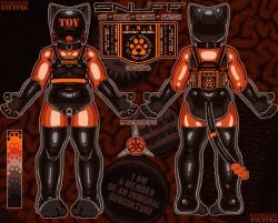 anthro black_collar black_latex clothing collar color_swatch domestic_cat drone_hood dronesuit english_text felid feline felis fingerless_gloves front_view gas_mask gimp gimp_suit glistening glistening_latex gloves handwear harness latex latex_clothing latex_gloves latex_handwear latex_legwear latex_skinsuit latex_stockings latex_tail_stocking leather leather_collar legwear lock_bulge male mammal mask model_sheet multiple_angles nonbinary_(lore) orange_latex orange_pawpads pawpads rear_view skinsuit snuff_(snuff_b8) snuff_b8 solo stockings text text_on_clothing tight_clothing toeless_legwear toeless_stockings trans_(lore) trans_man_(lore) unitard