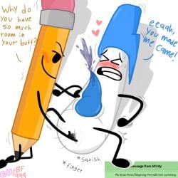 battle_for_dream_island battle_for_dream_island_again bfb bfdi bfdia cum cumshot fingering fingering_anus object_shows pen_(bfdi) pencil_(bfdi) tentacle_penis why